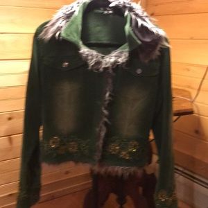 Green corduroy jacket with embellishments